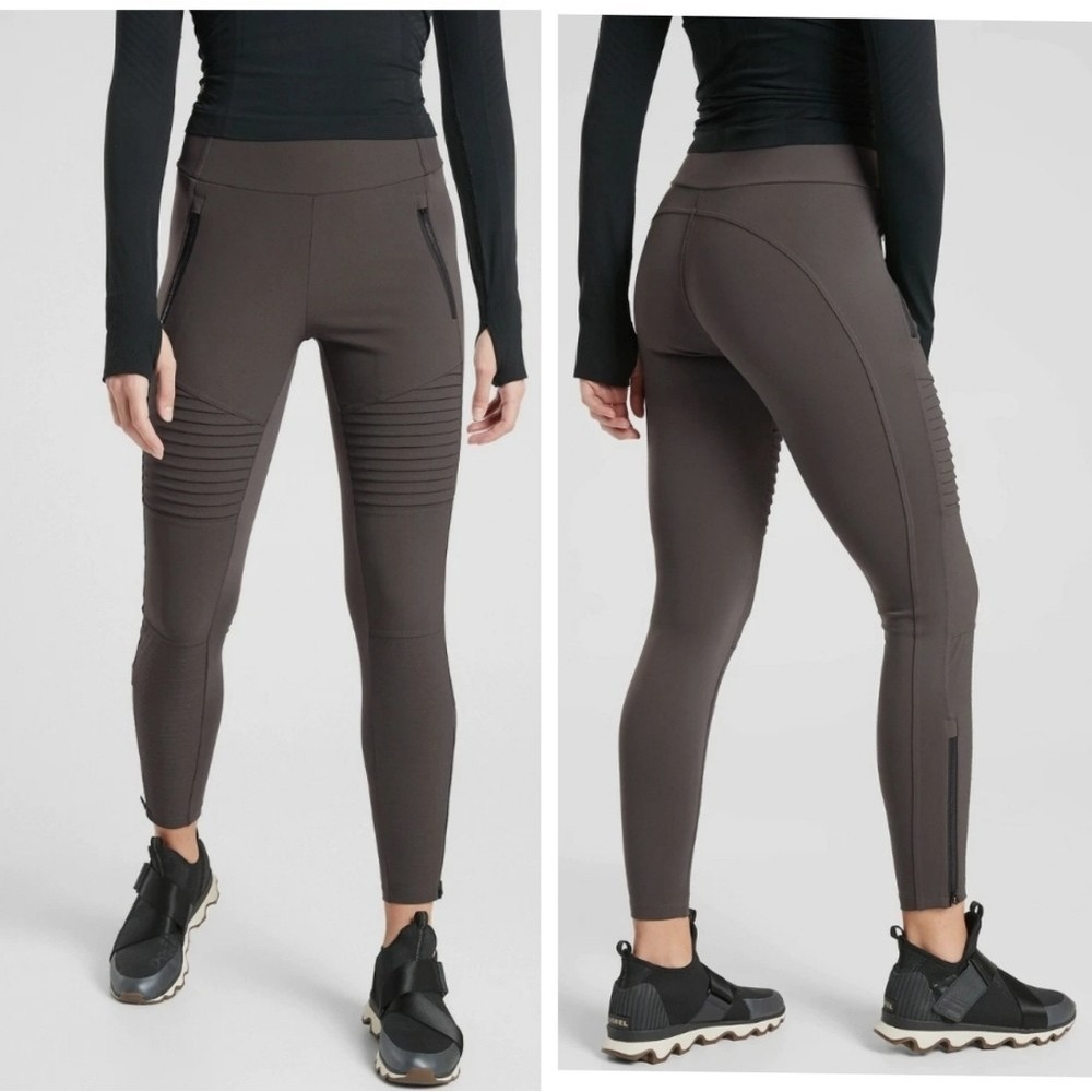 Athleta Headlands Hybrid Moto Tight Women's 2P Arbor Grey Ankle Zip‎ Yoga Hiking